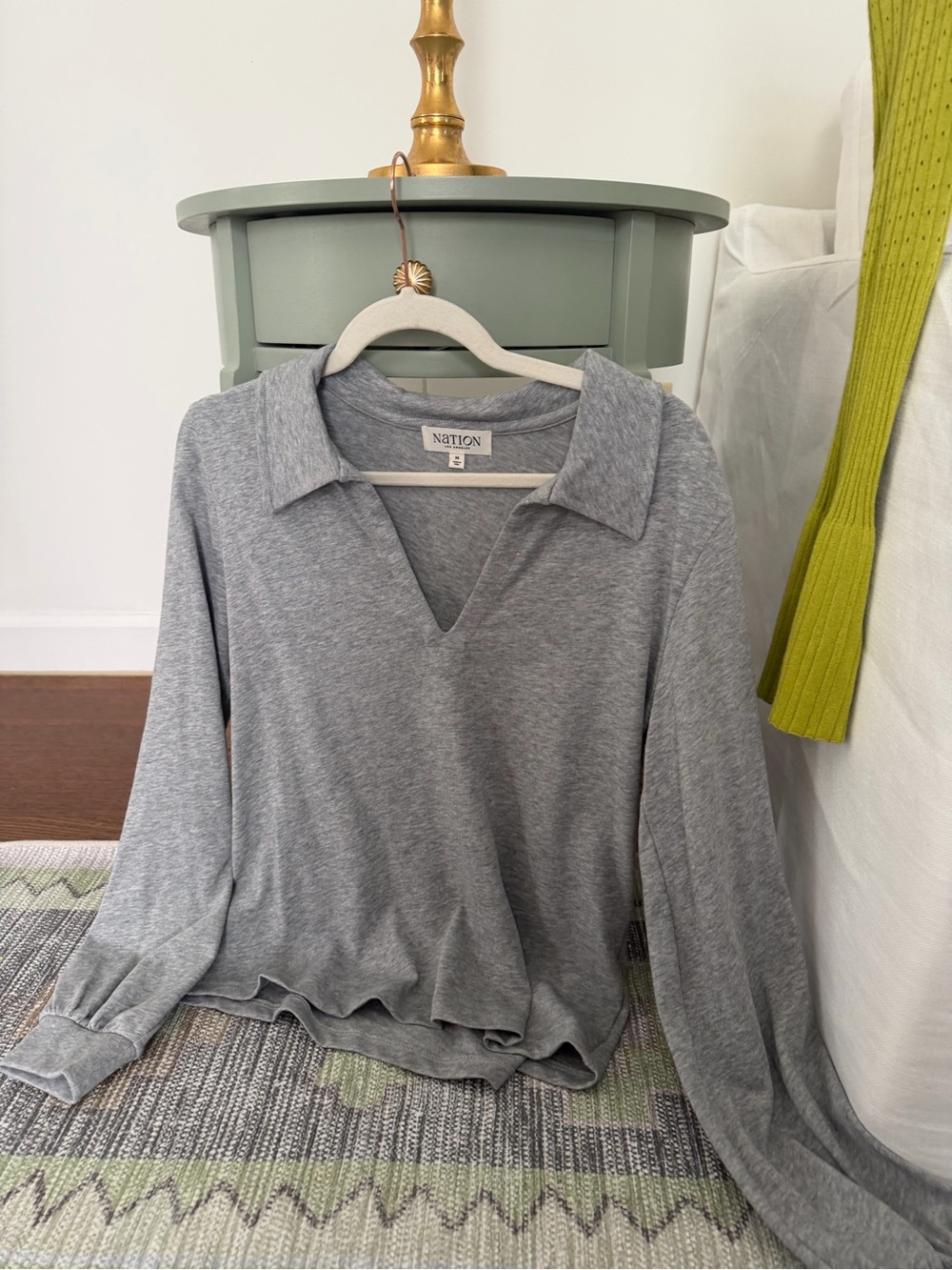 Nation LTD Light Gray Collared V-Neck Long Sleeve Top